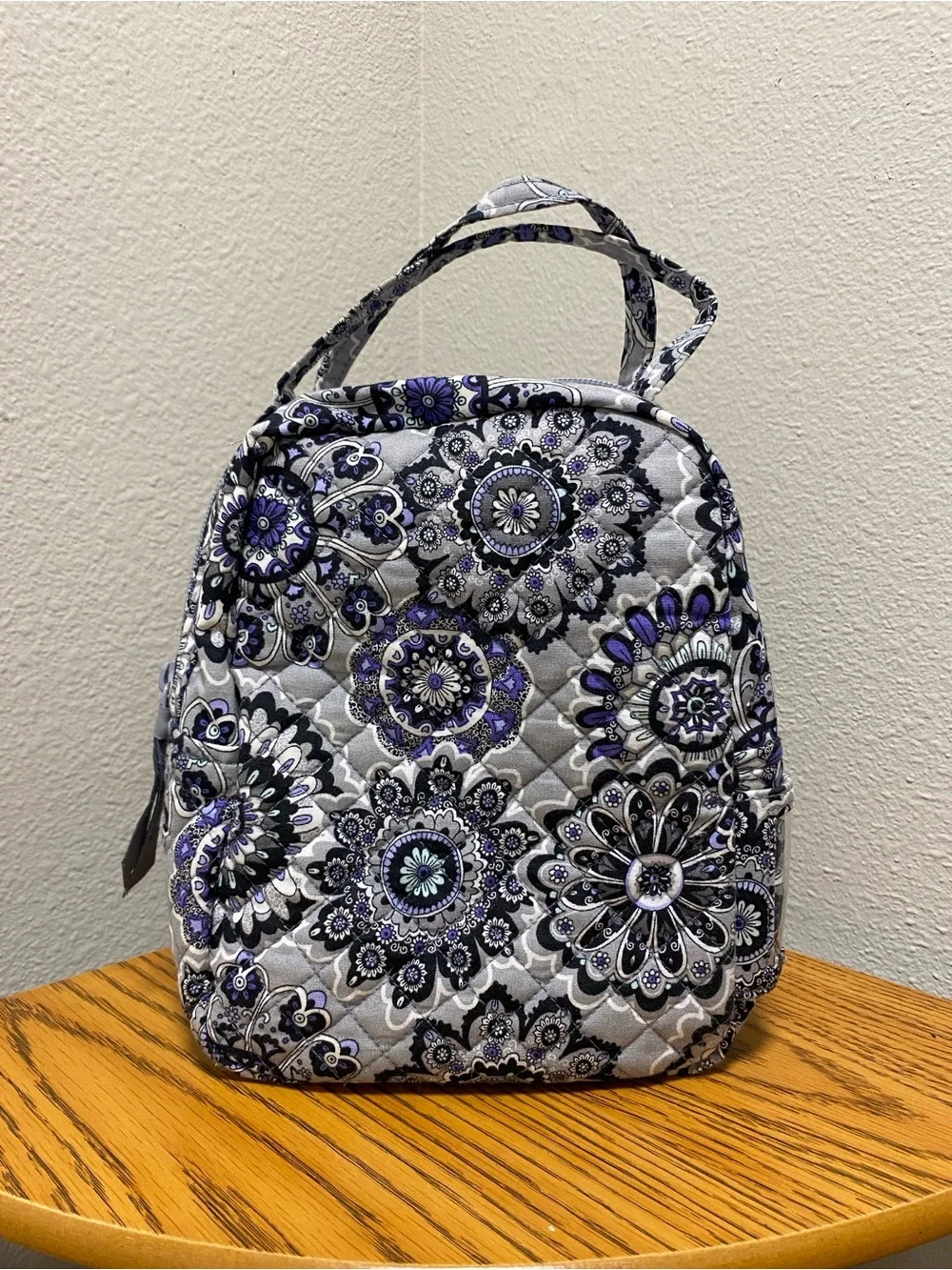 Vera Bradley Quilted Floral Lunch Tote Bag Grey Purple Preppy Academia Essential